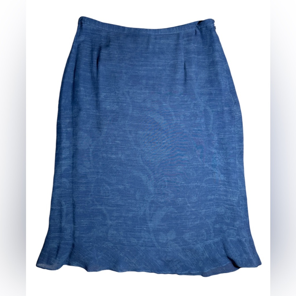 Jaeger Women’s Vintage Floral Heathered Navy Trumpet Pencil Skirt Flax blend 10 - Picture 2 of 14